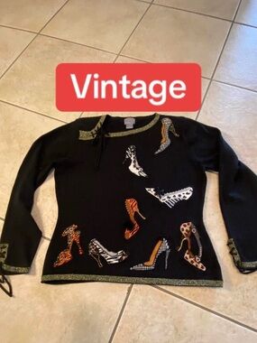 berek Black Sweater with Gold Glitter Trim